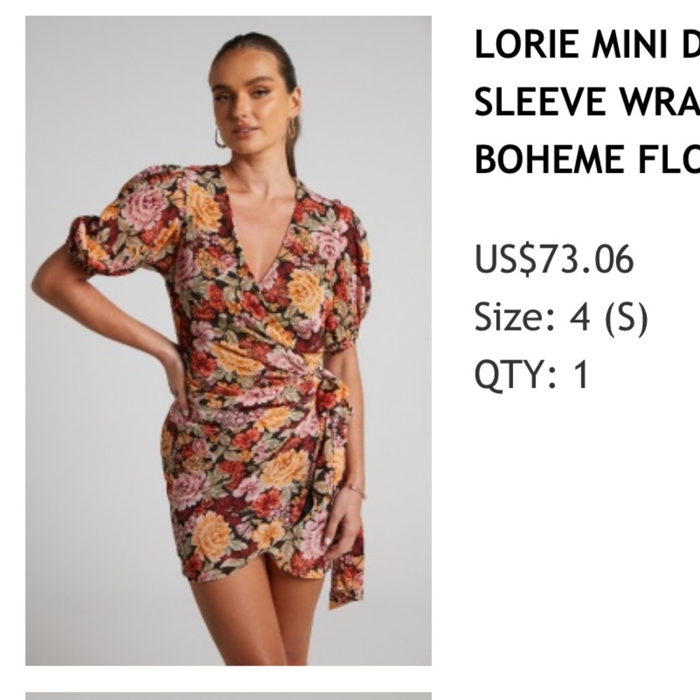 Showpo Floral Wrap Mini Dress Size Small